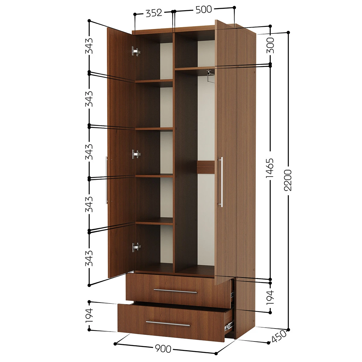 Шкаф комбинированный с ящиками Мелодия МКЯ-22 90х45 орех