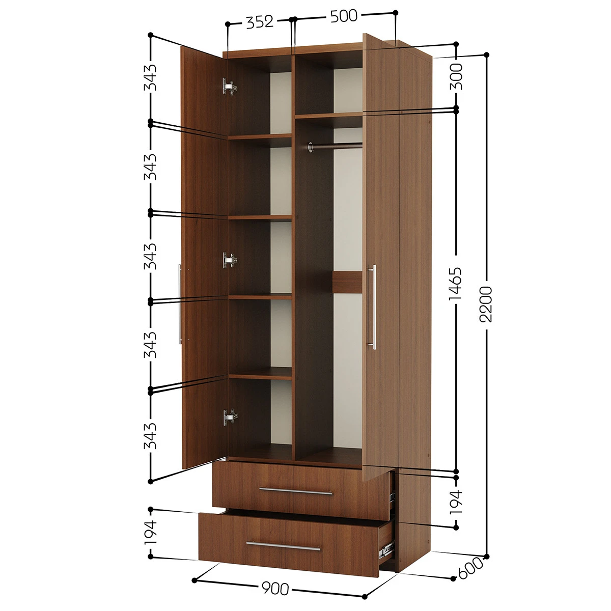 Шкаф комбинированный с ящиками Мелодия МКЯ-22 90х60 орех